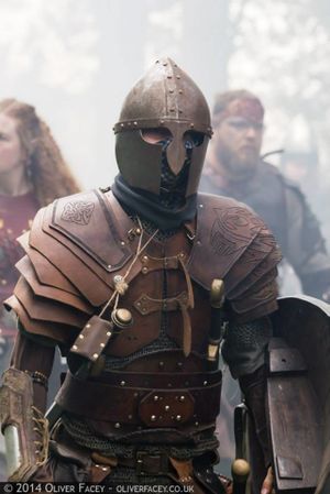 Thick leather armour (where the majority of the armour is more than 3mm thick) is medium armour.