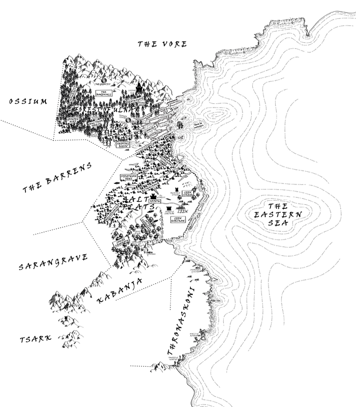 This map is not suitable for use with magic, and contains only details visible from a ship while avoiding confrontation with hostile powers.